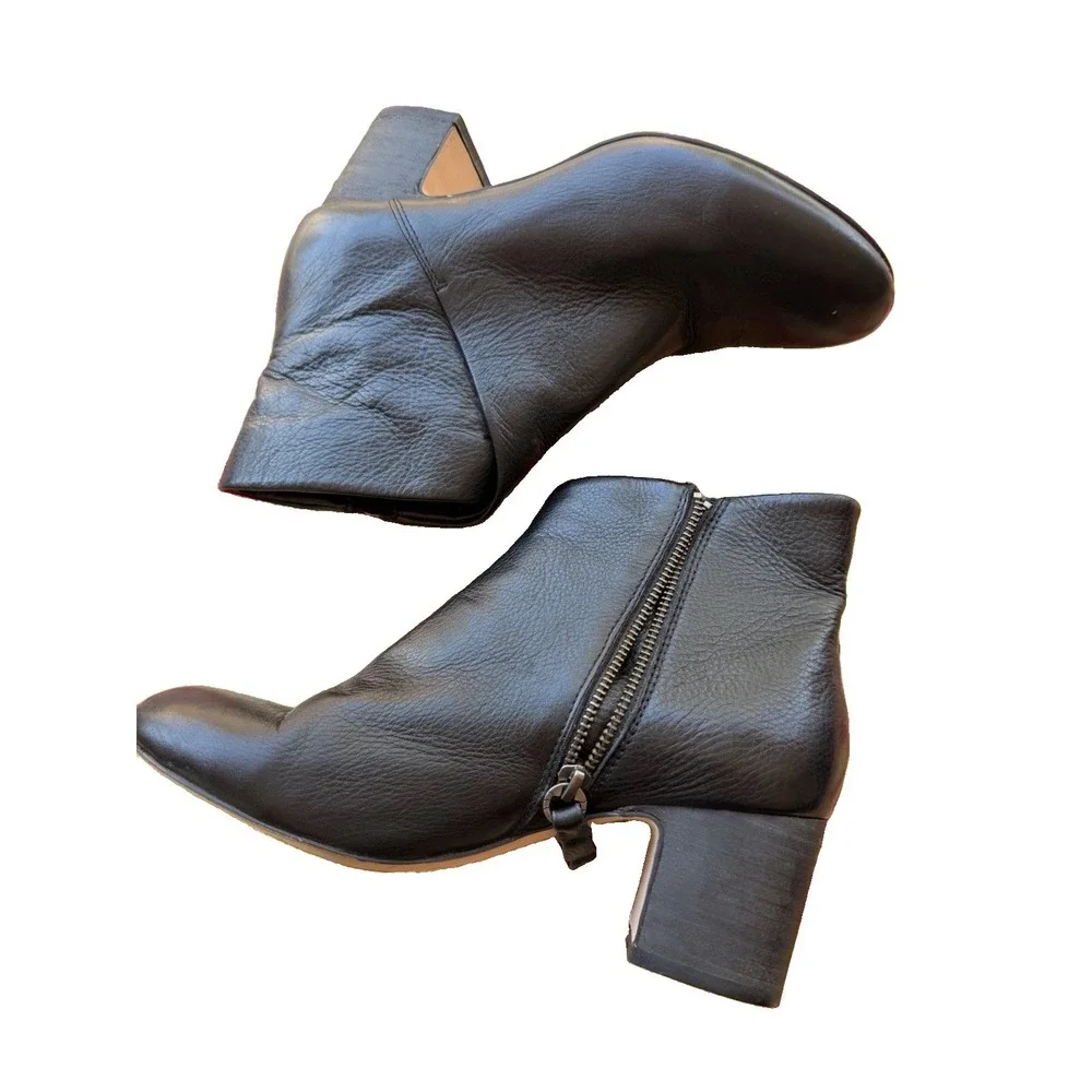 Splendid Womens Black Leather Side Zip Ankle Booties Block Heel Shoes Size 8